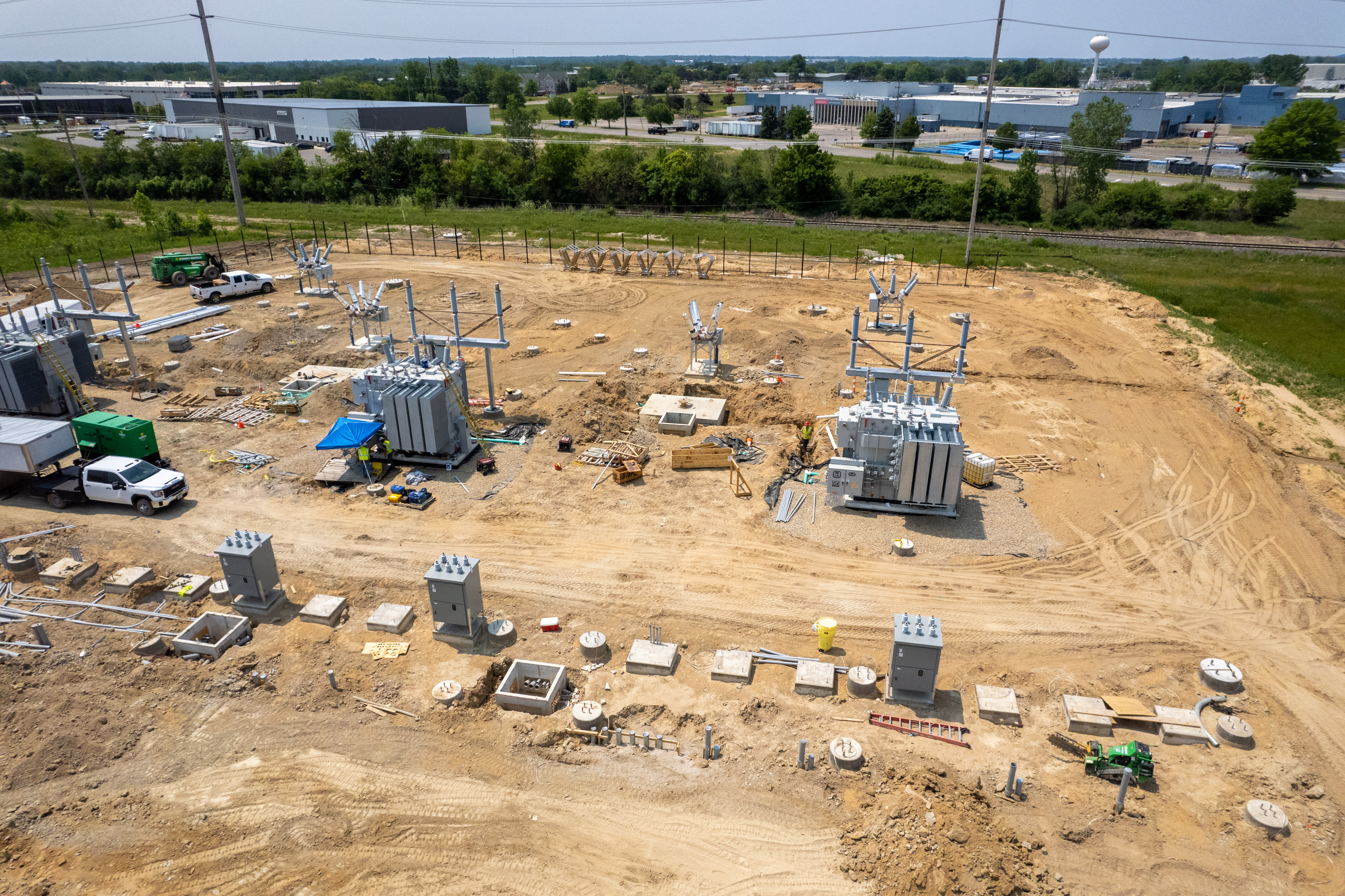transformer being placed in position during construction of the East Point Substation