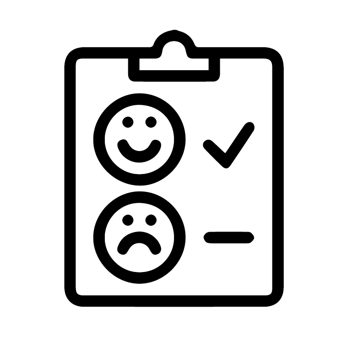 line drawing of a clip board with happy and sad face emojis