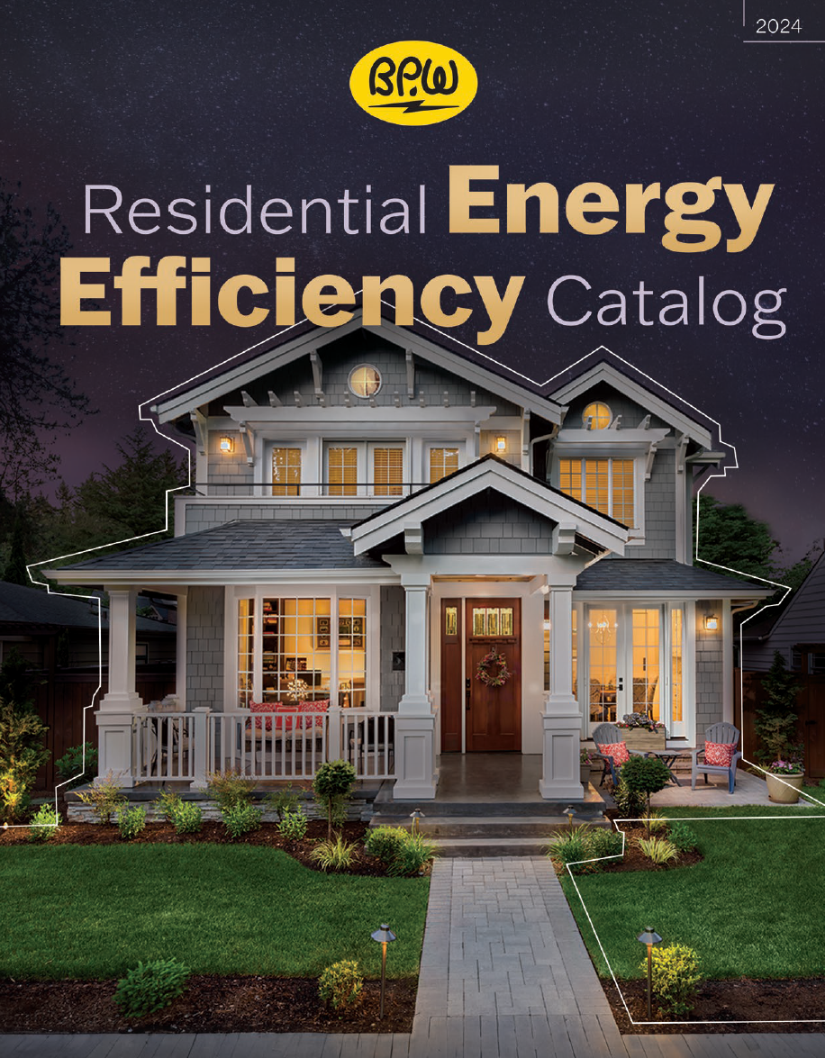 a house is lit up with lights at night; bpw  residential energy efficiency catalog