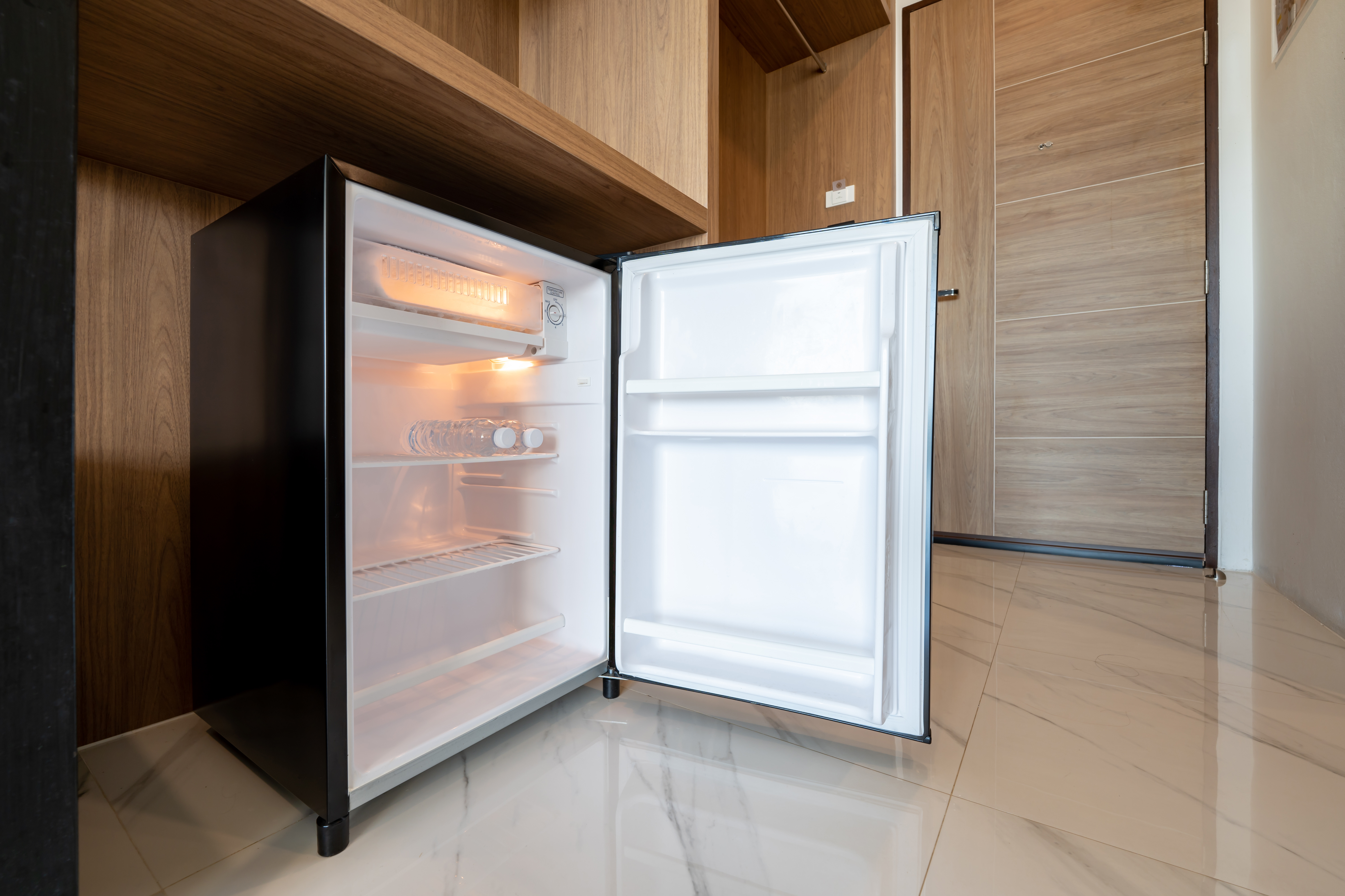 Mini fridge open