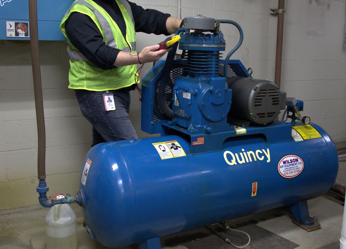 Barry performs a leak test on a compressed air tank