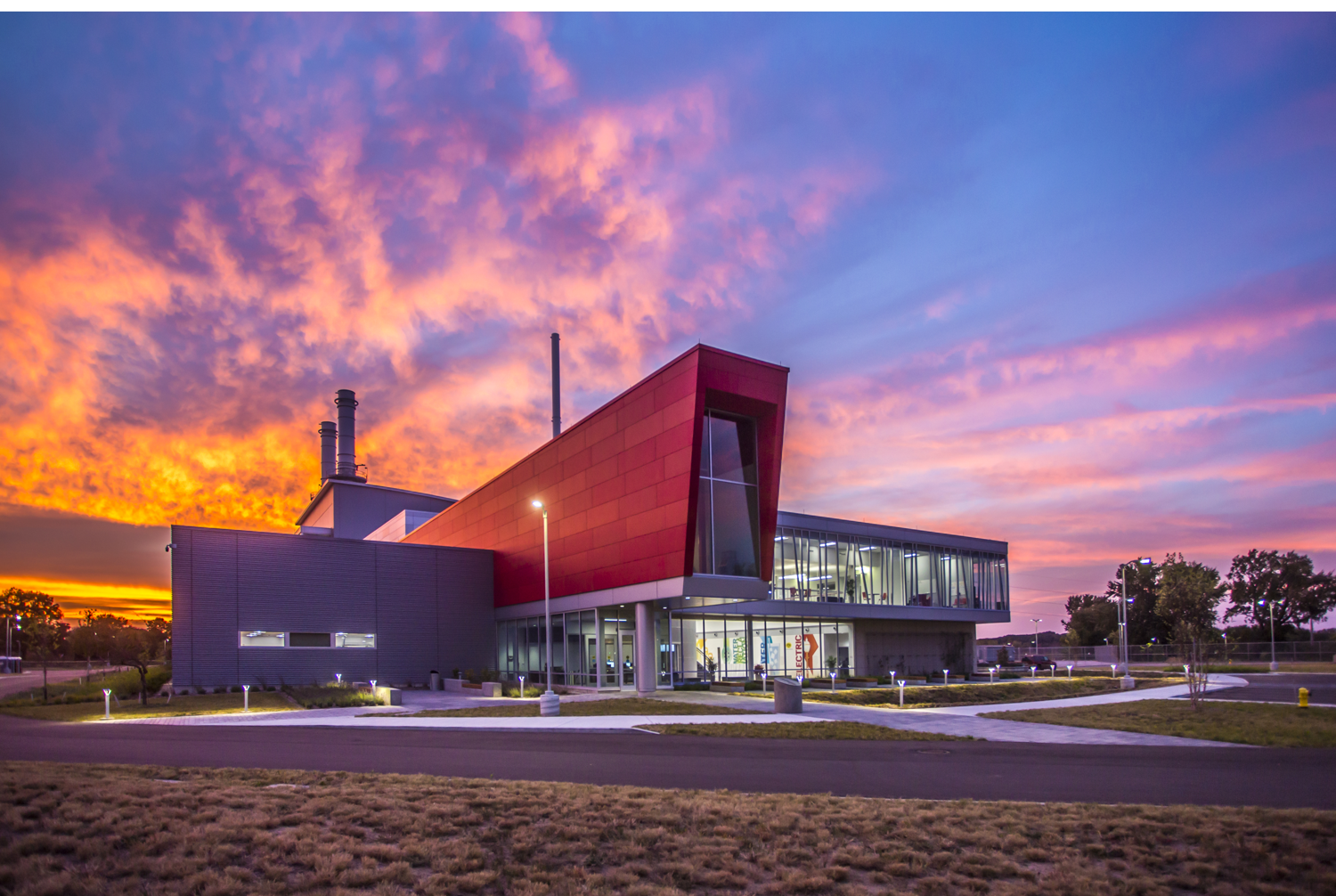 Holland Energy Park exterior at sunset