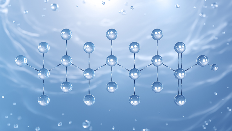 molecular structure illustration on top of a blue water background
